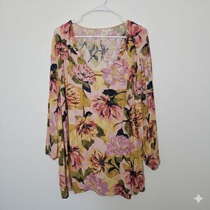Boho Terra & Sky Floral Blouse in Pink and Yellow